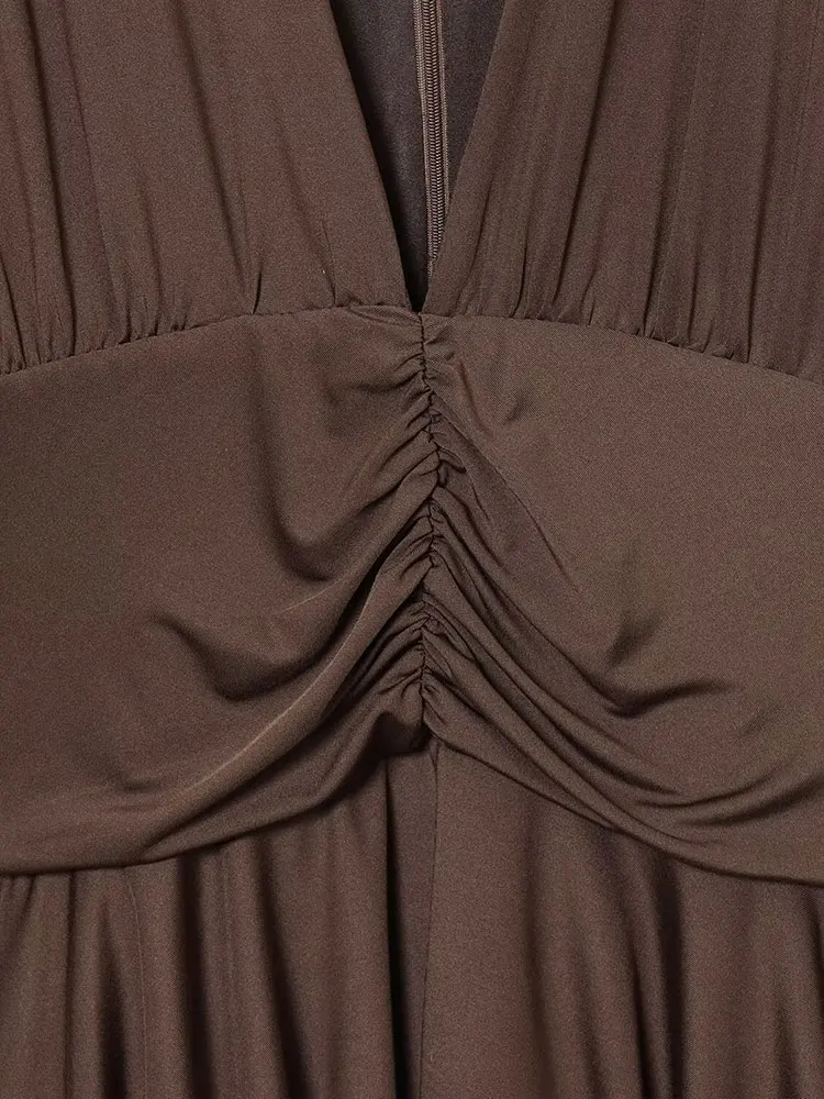 TFAFXY فساتين راقية نسائية 2025 خريف جديد الصلبة مطوي فستان بكم طويل المرأة هايت فستان حفلة الشارع