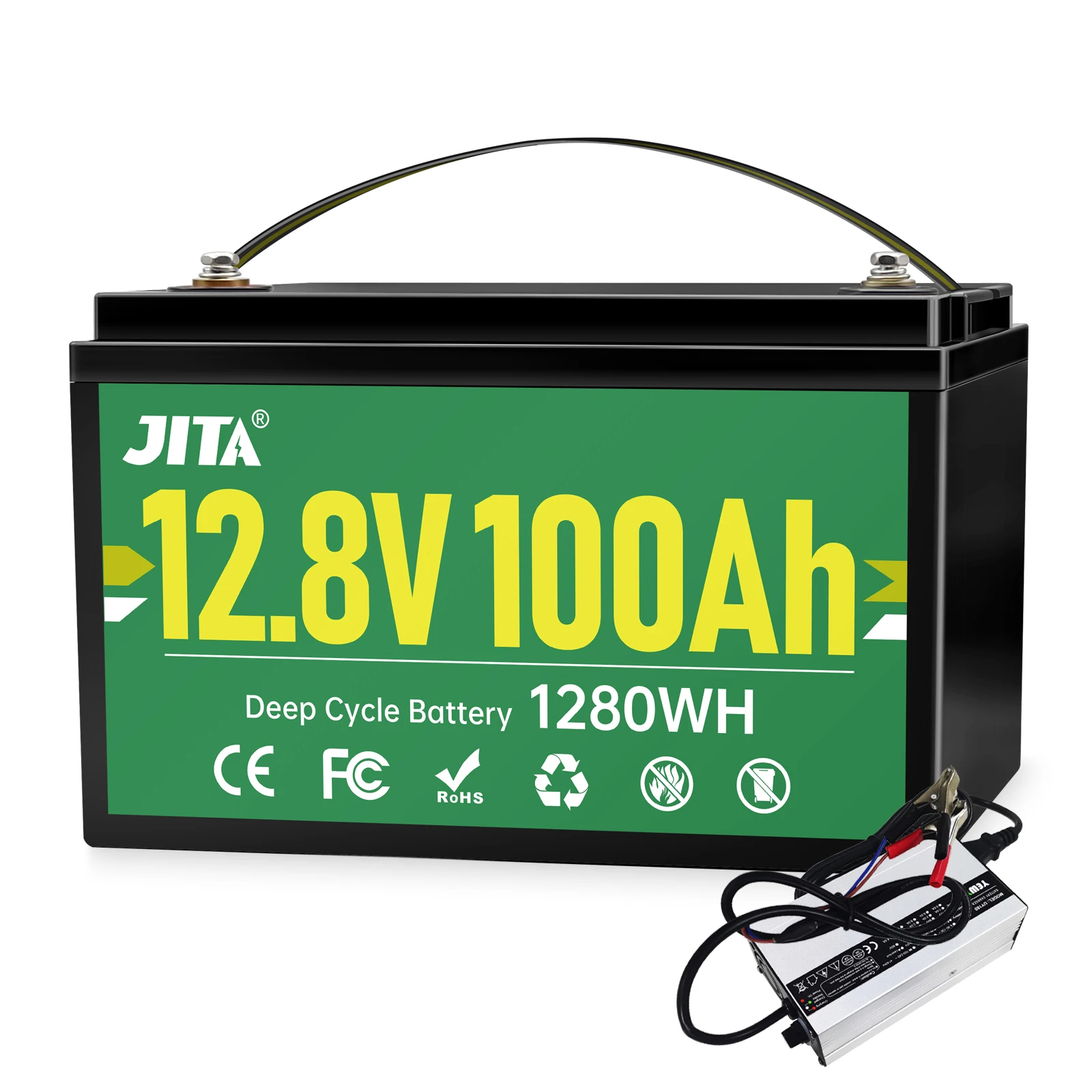 12V 100Ah lifepo4 lithium battery with free charger 1280wh output built-in 100amp BMS For solar storage system