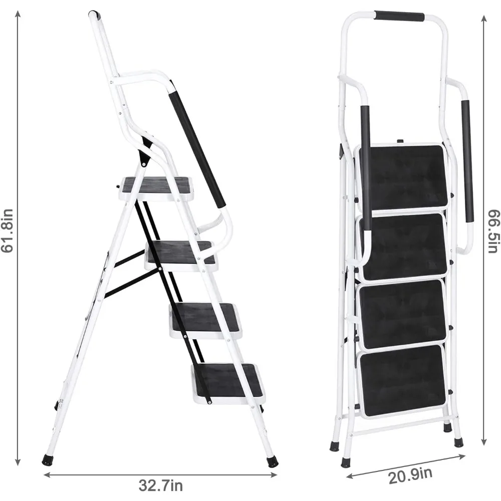Escada de aço dobrável portátil com capacidade de 500 libras, pedais antiderrapantes, apoios de braços laterais, destacável para fácil armazenamento
