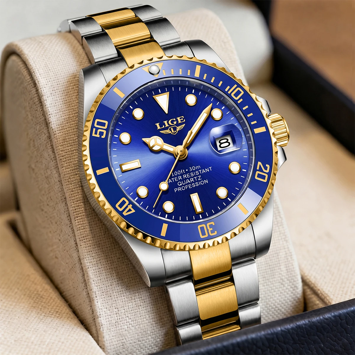 

LIGE Original Design Man Watch Fashion Classic Luxury Simple Dial Business Casual Sports Steel Band Date Quartz Watches Male+Box
