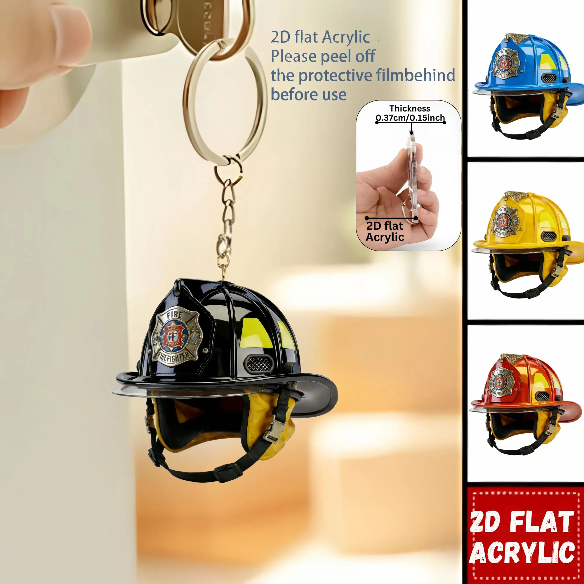 Vibrant Firefighter Helmet 4/8pcs 2D Acrylic Pendant Professional Backpack Accessory Car Home Decor Birthday Holiday Party Gifts