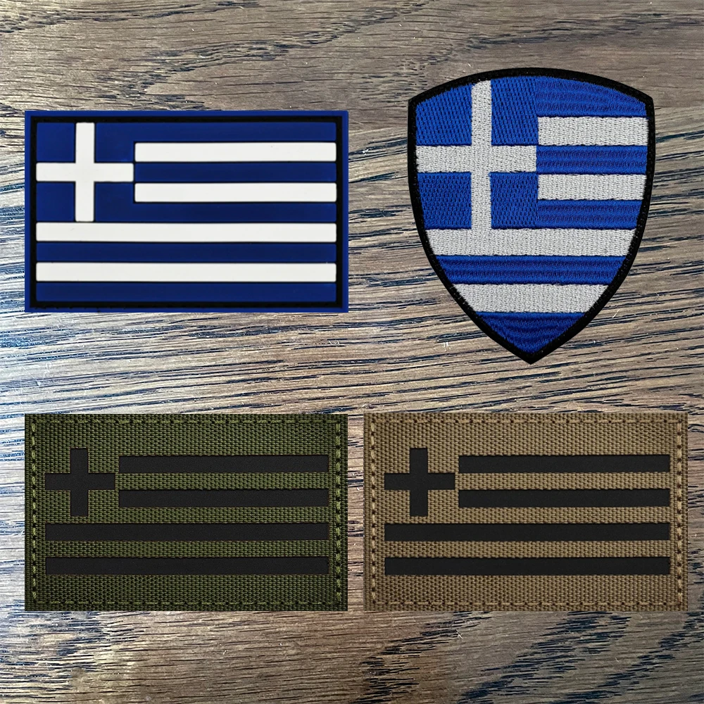Greece Flag Embroidery Patches Hellenic PVC Rubber IR Reflective Greek Appliques Patch Decorative Badges For Clothing Bag Jacket