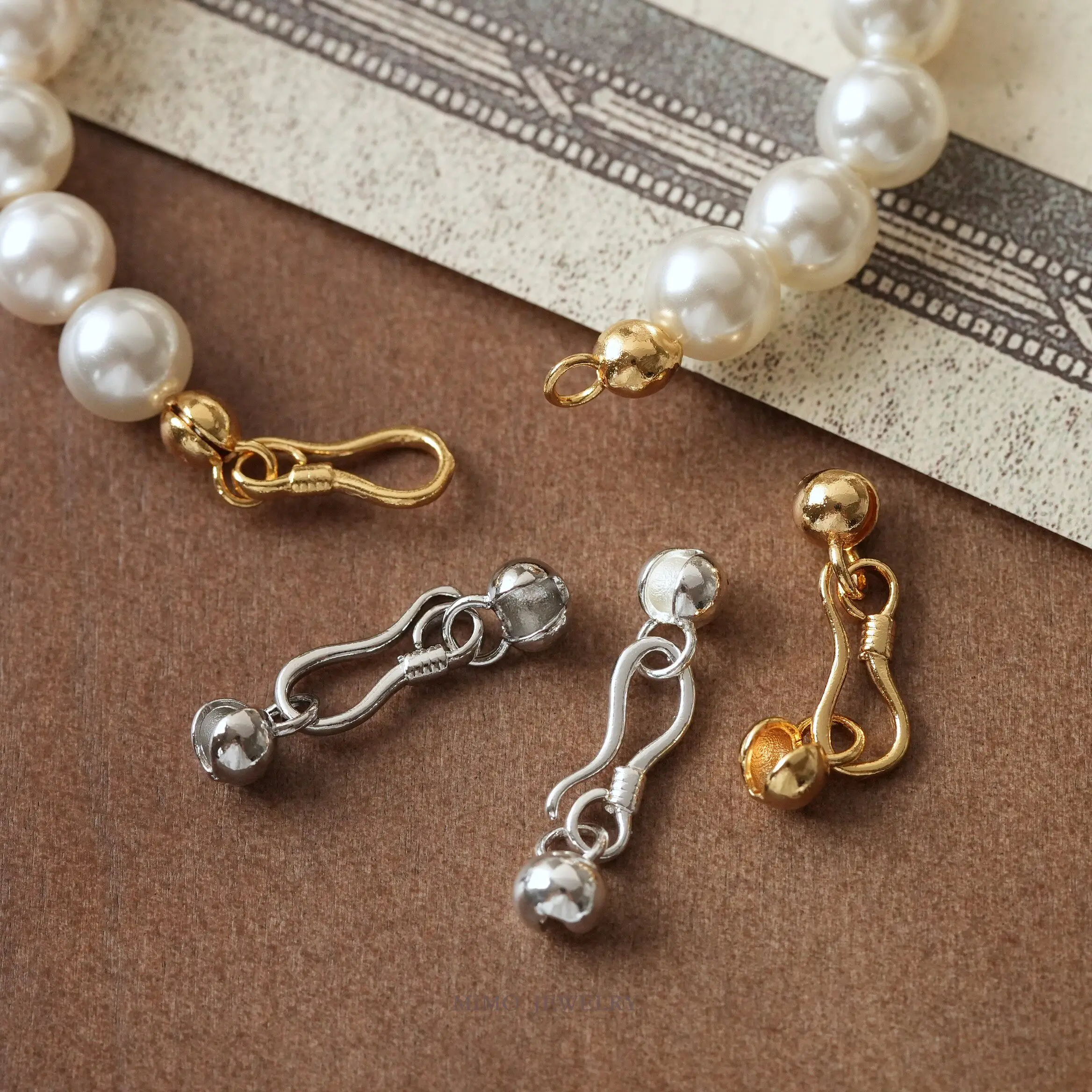 Gold Plated Copper Simple With Round Beads Buckle Fastener Clasp DIY Jewelry Making Accessories Buckle For Necklace Bracelet