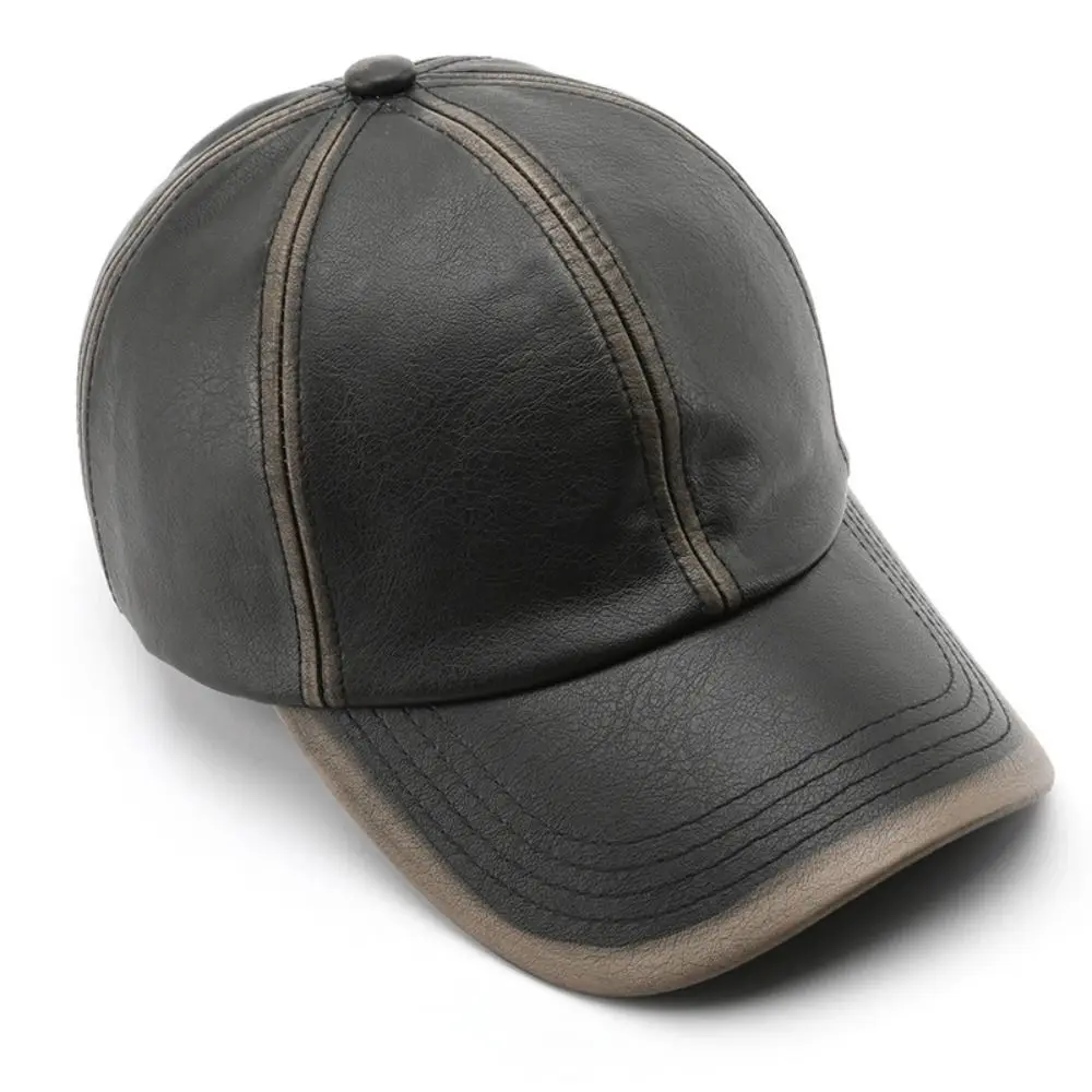 Retro Verstellbare Baseballkappe aus Kunstleder im Used-Look Lässige Gewaschene Leder-Dad-Mütze Sonnenhut für Damen und Herren – Detail 6