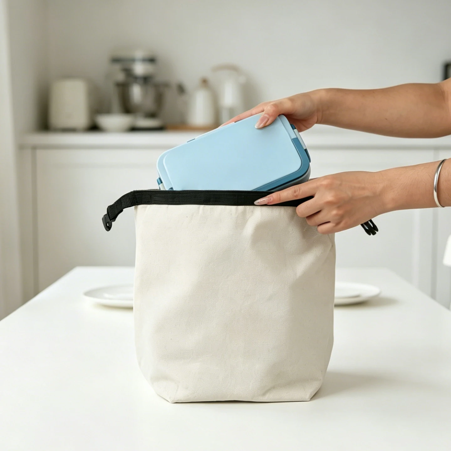 Portable lunch canvas bag - Office worker's portable lunch box with heat preservation function - Large capacity portable lunch b