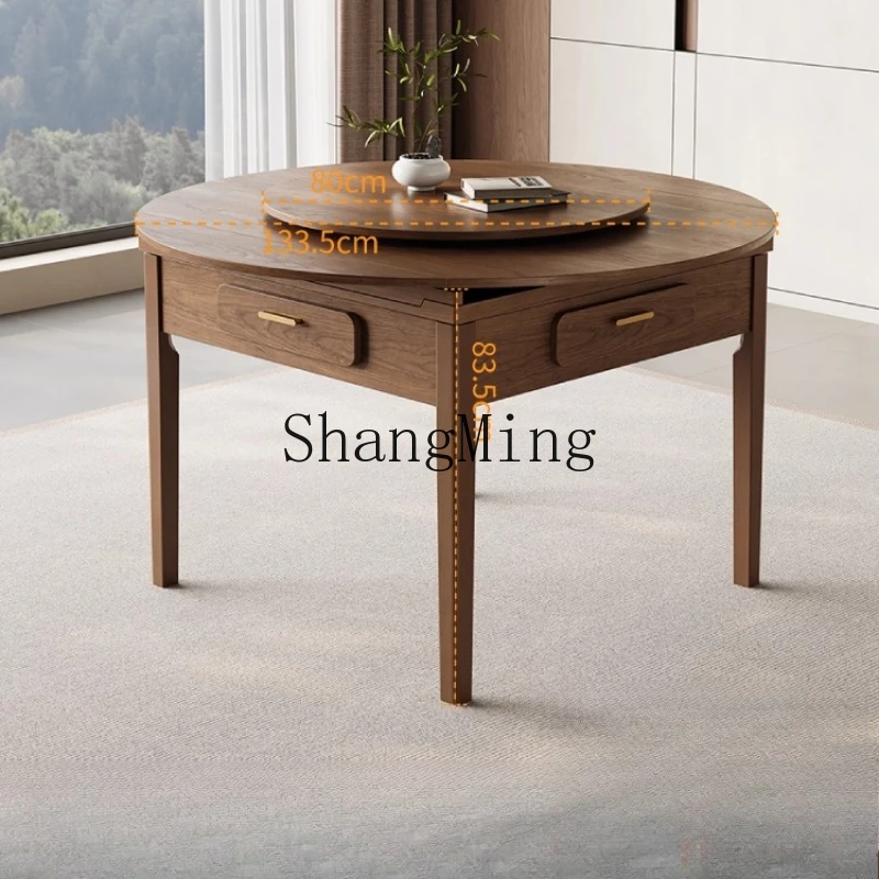 

DHY new Chinese solid wood telescopic round table automatic mahjong machine dining table dual-purpose