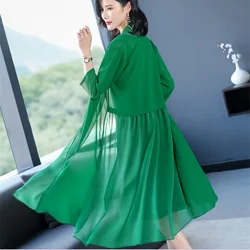 Korean style Women maxi long Blouse Summer Casual Boho Chiffon Coat Shawl Kimono Cardigan Tops jacket black purple red white