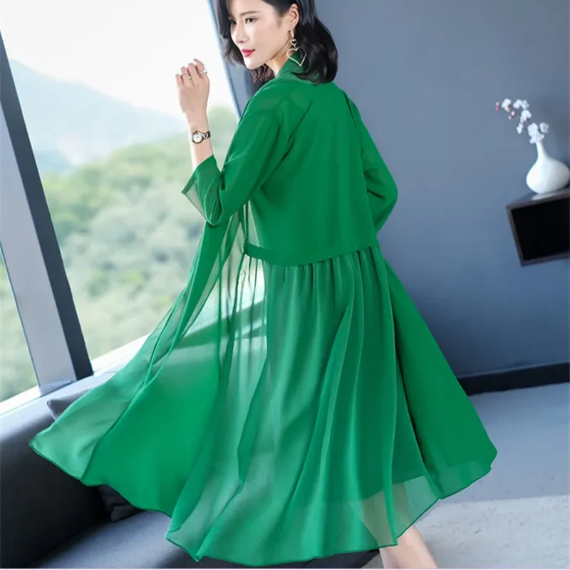 Korean Style Women Maxi Long Blouse Summer Casual Boho Chiffon Coat Shawl Kimono Cardigan Tops Jacket Black Purple Red White