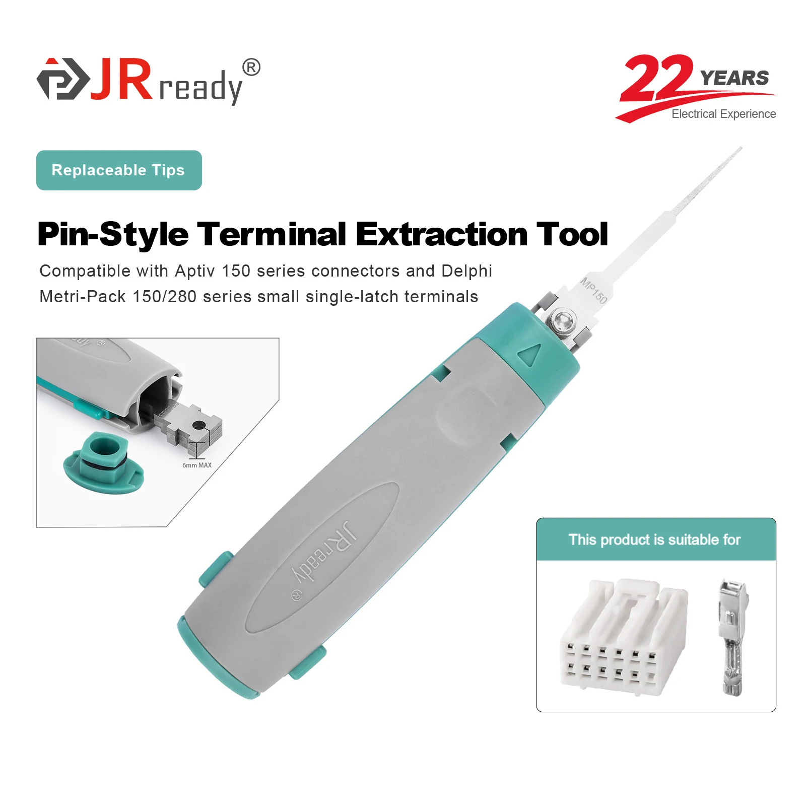 

Инструмент для извлечения одноконтактных клемм JRready JRconDRK-MP150, совместимый с разъемами Aptiv серии 150, Metri-Pack 150/280