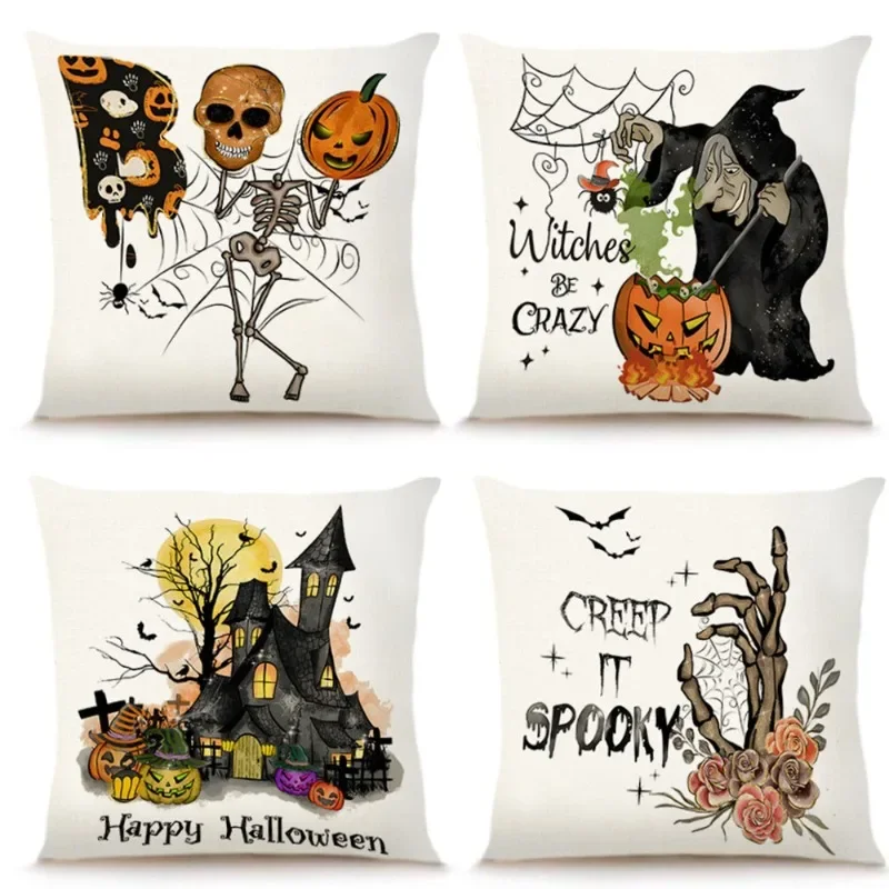 

4pcs Halloween Pillow Cover 45x45cm Party Decoration Holiday Farmhouse Pillow Cases for Sofa Couch Decor