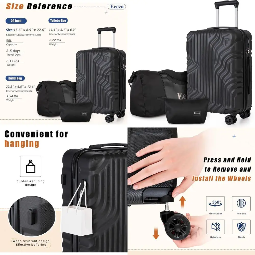 

3-Piece Luggage Set: 20 ABS Wheeled Carry-On with TSA Lock