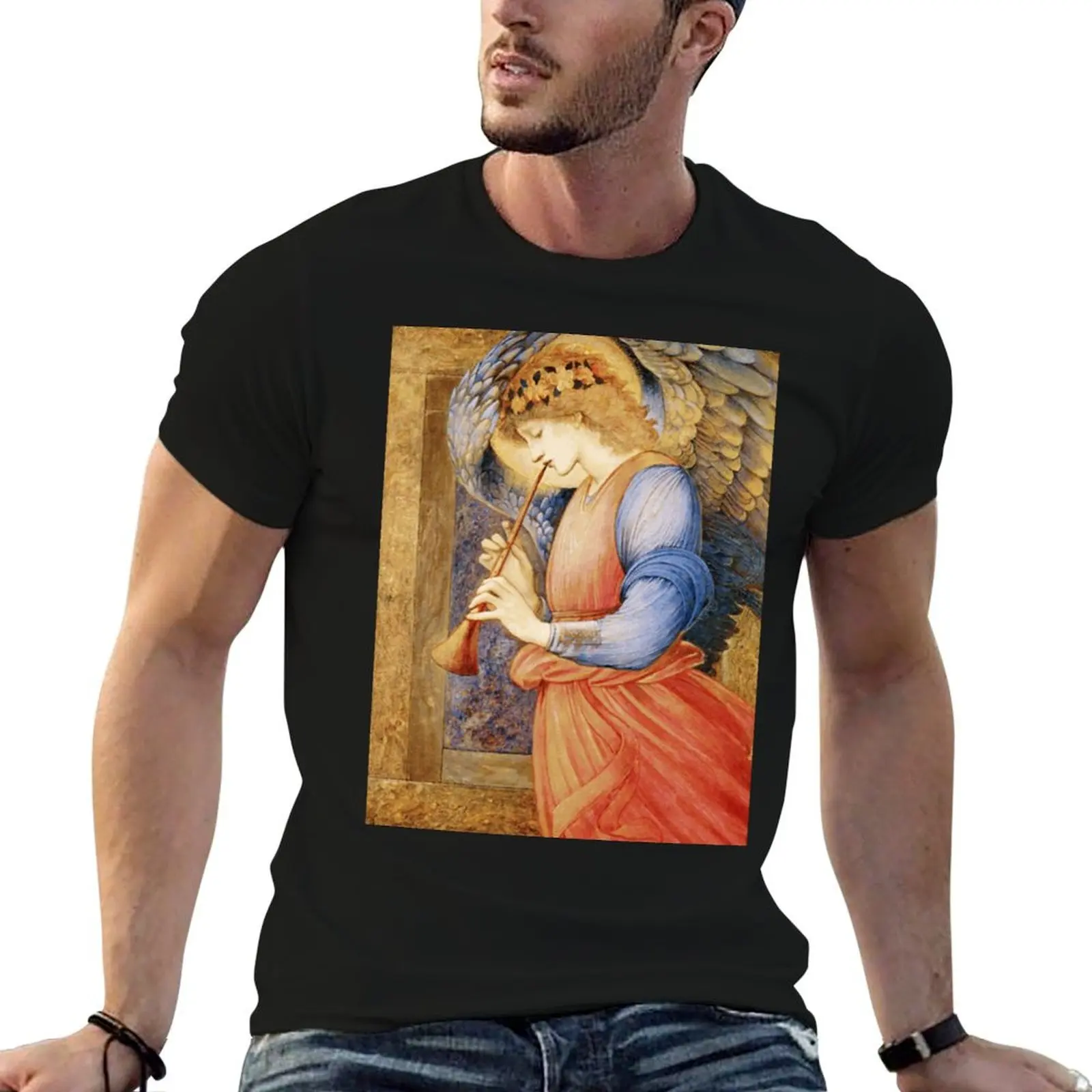 Edward Burne-Jones - Angel Playing A Flageolet T-Shirt Herren T-Shirt Baumwolle hochwertige Baumwoll-T-Shirts Herren 100 % T-Shirt