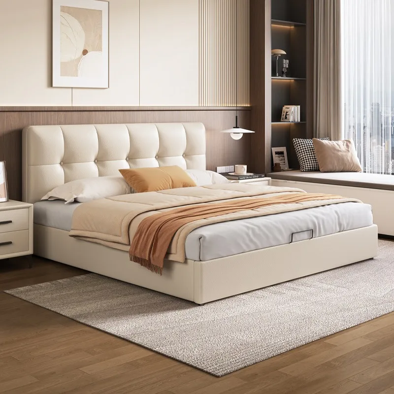 Thin bedside bed Italian minimalist, simple small apartment modern simple double bed Three-pump storage floor-to-ceiling bed