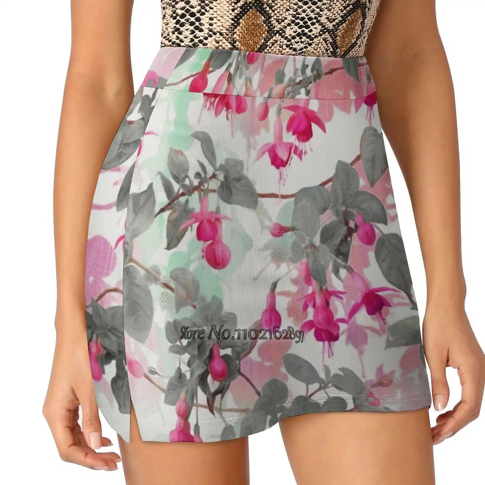 

Rainbow Fuchsia Floral Pattern - With Grey Women Tennis Skirts Golf Badminton Pantskirt Sports Phone Pocket Skort Pattern