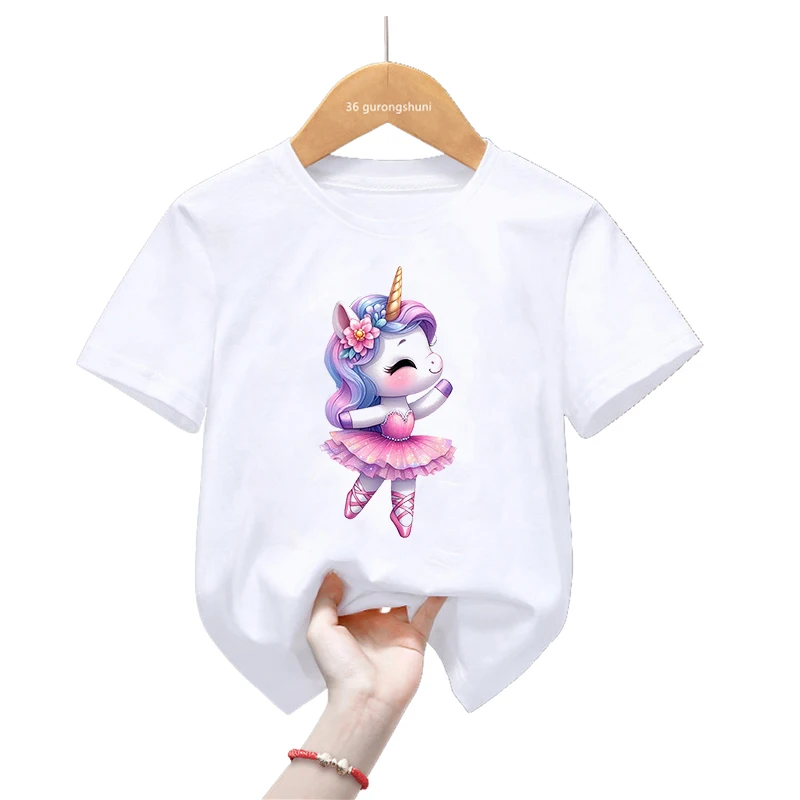 

Dancing Rainbow Pony Print T Shirt For Girls Kawaii Unicorn Kids Clothes Summer Fashion Children'S Clothing T-Shirt