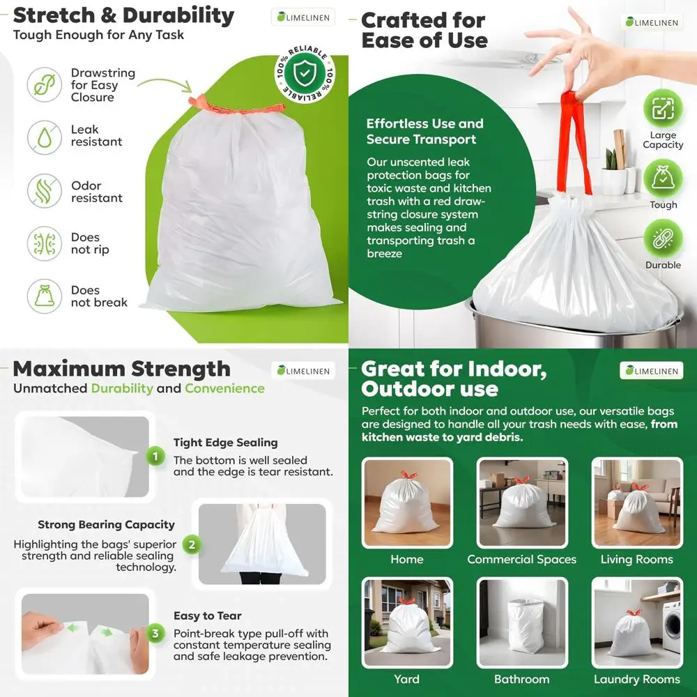 

Heavy-Duty 13-Gallon Kitchen Trash Bags, 800 Count, 0.9 Mil Thick, Leak & Odor Resistant for Home and Business Use