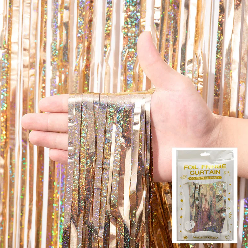 1pc Champagner Goldene Glitter Laser Band Quaste Party Hintergrund Streamer Geburtstage Hochzeiten Dance Party Dekoration Feiern