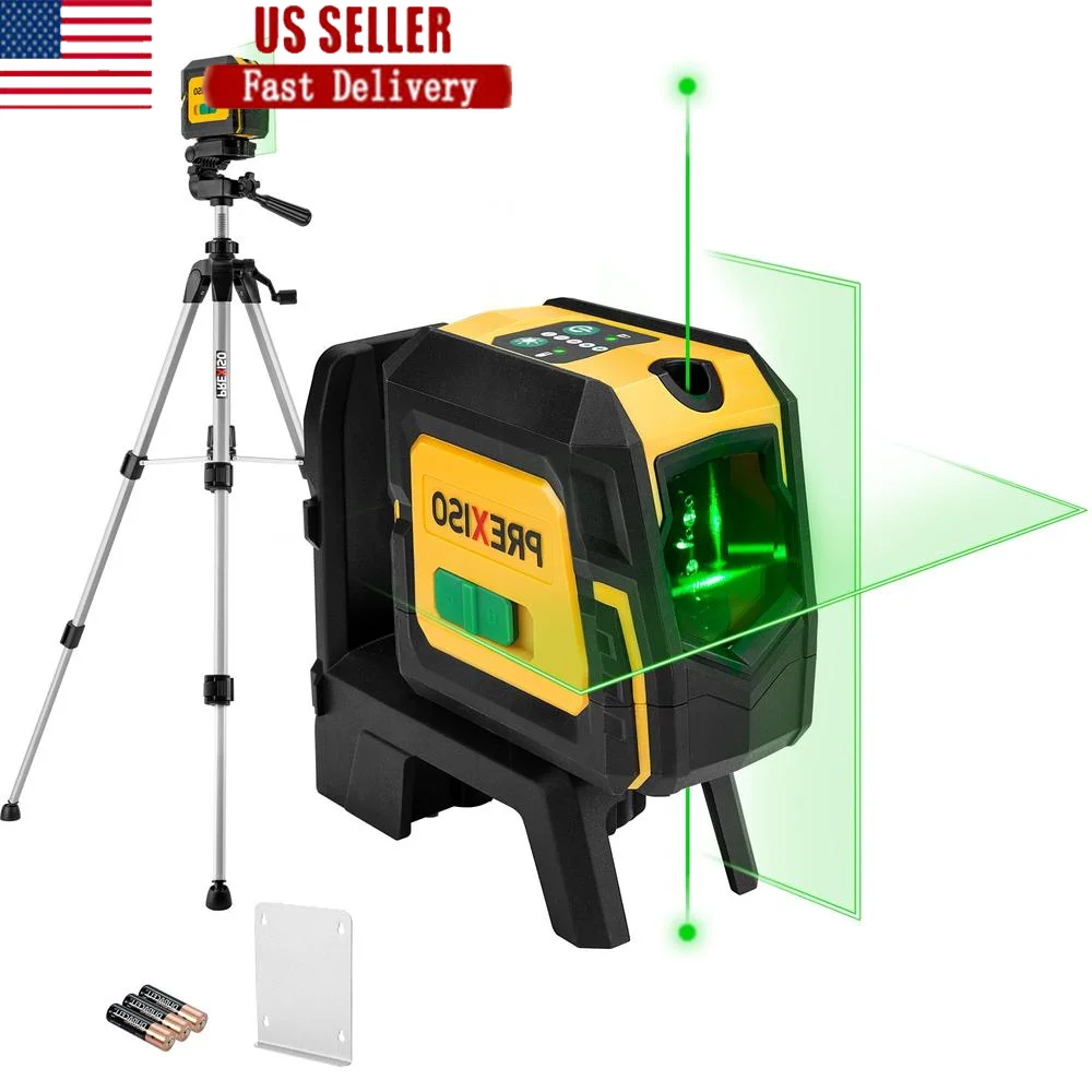 Green Laser Level with Tripod & Plumb Dots 100Ft Self Leveling Cross Line Alignment TPE Shock-resistant Universal Builder Tool