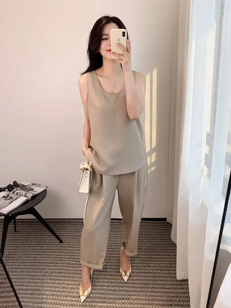 

High-End Feeling Tee-acetate Fabric Vest Loose Version Summer Women's Casual Sle Faionable Outerwear for Ladies