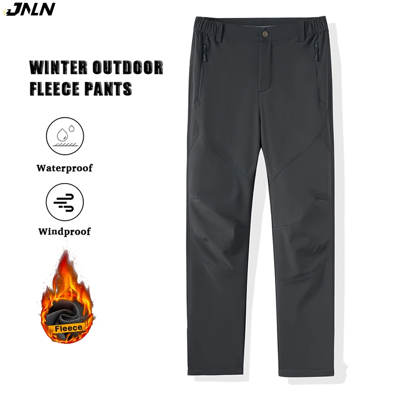 JNLN Men's Waterproof Fleece Pants Hiking Trekking Mountaineering Sports Thermal Trousers Winter Windproof Warm Work Pants
