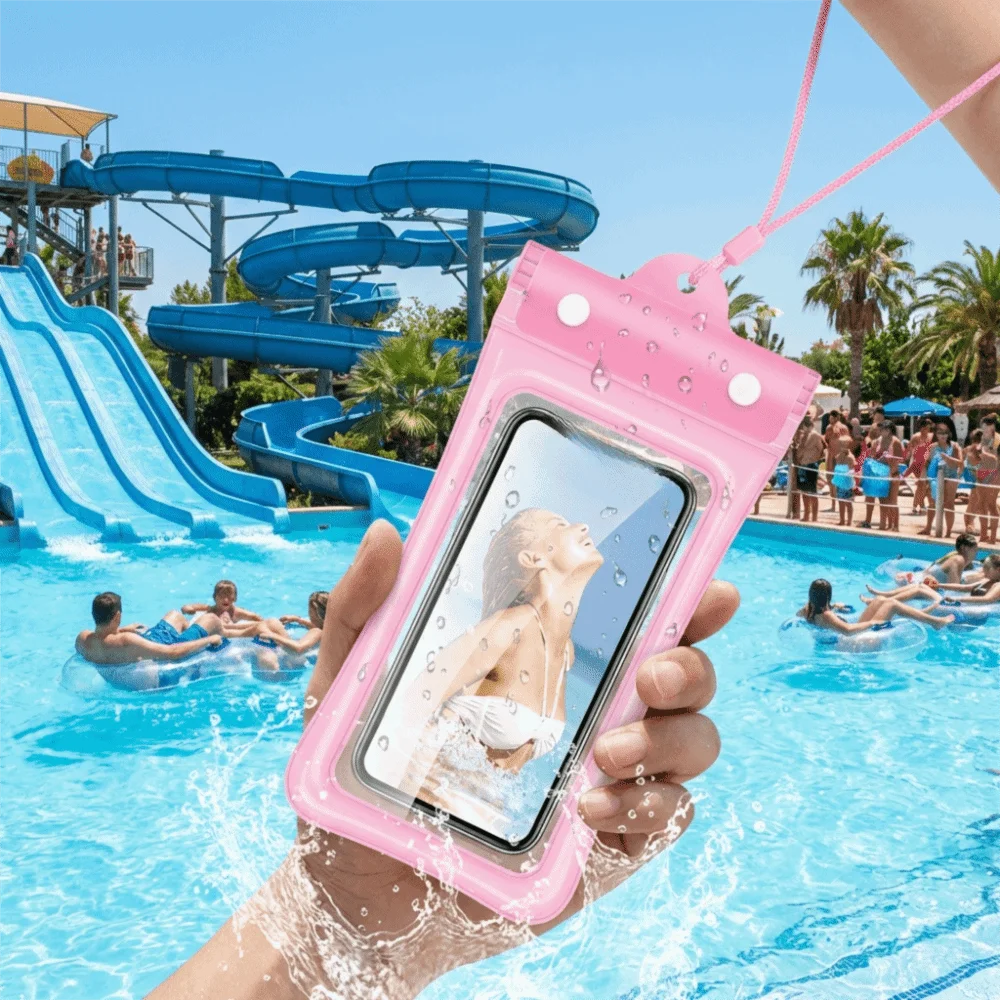 Floating Design Water-Sprinkling Festival Phone Pouch Transparent Touchable Swimming Bag Full View Three Fold Waterproof Bag