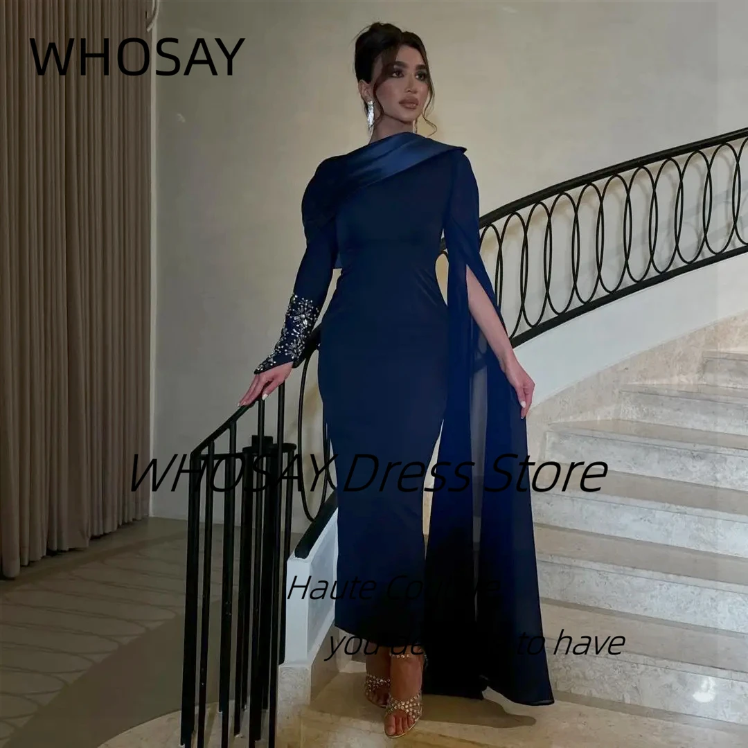 

WHOSAY Saudi Prom Dresses Beaded Long Sleeves Evening Party Bride Wear Dress Ankle Length Robes De Soirée Customized