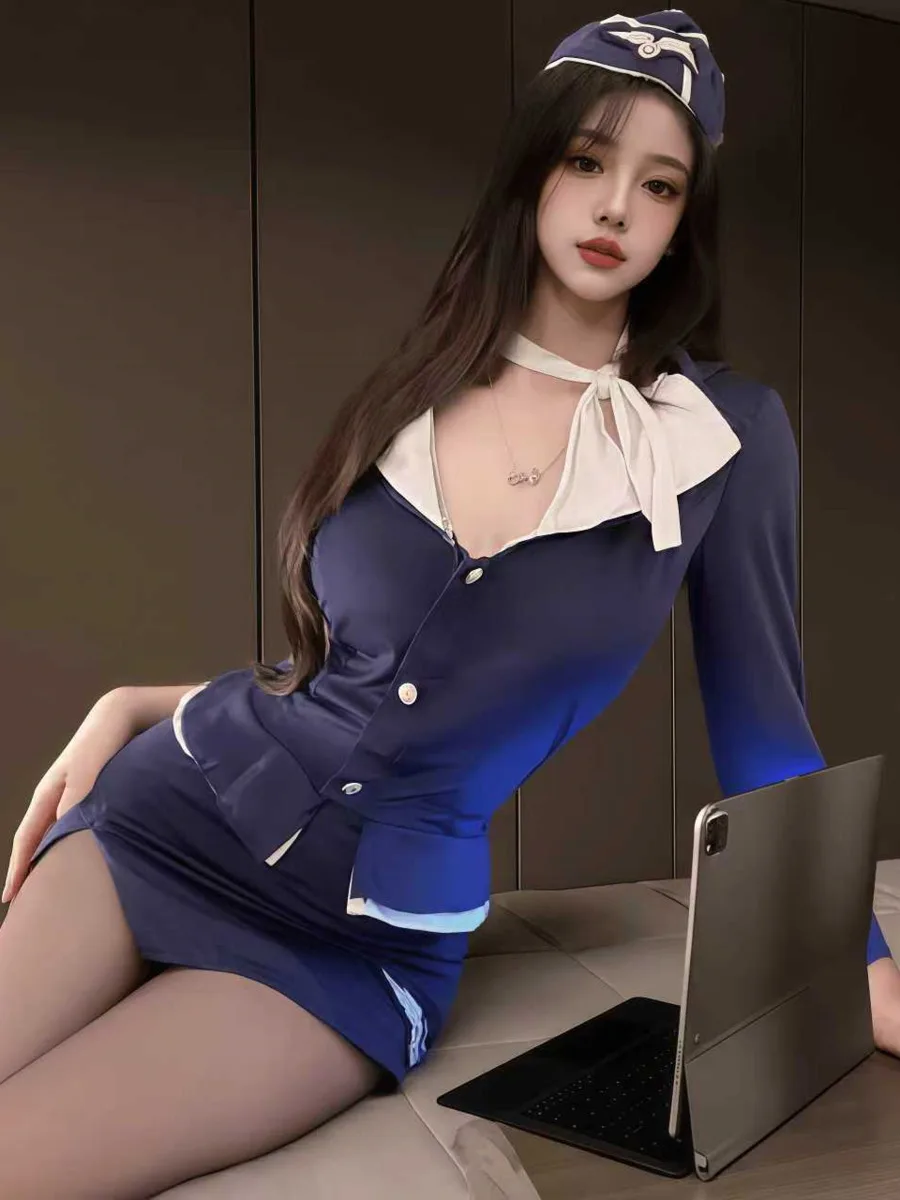 Plus Size Sexy Policewoman Uniform Skirt Sets Pajamas Pure Desire Hot Stewardess Performance Costume Skirt Sets Charming TW0C