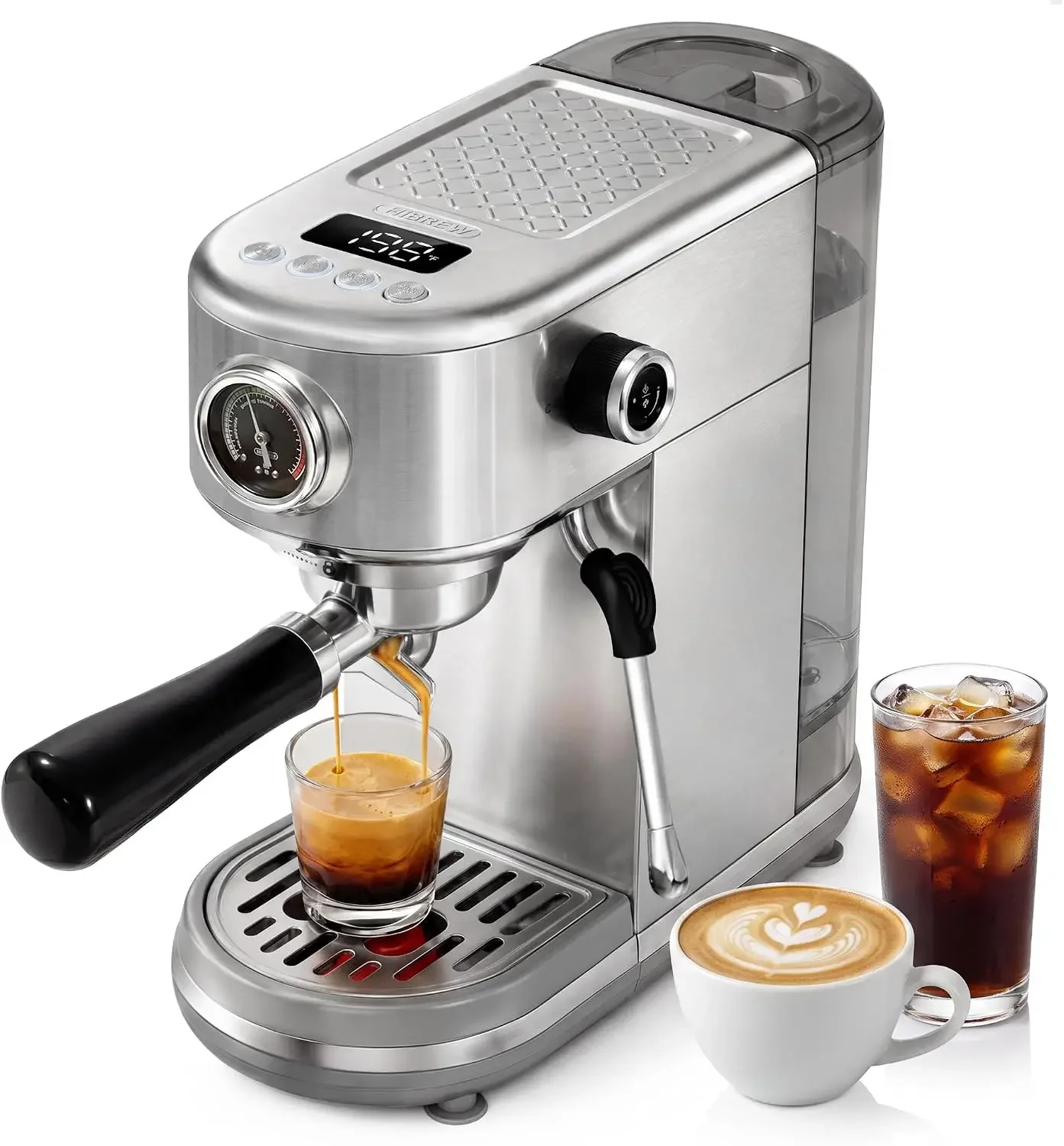 H10B Programmable Espresso Machine with LED Display & Pressure Gauge | 20 Bar Compact Stainless Steel Coffee Maker with Milk