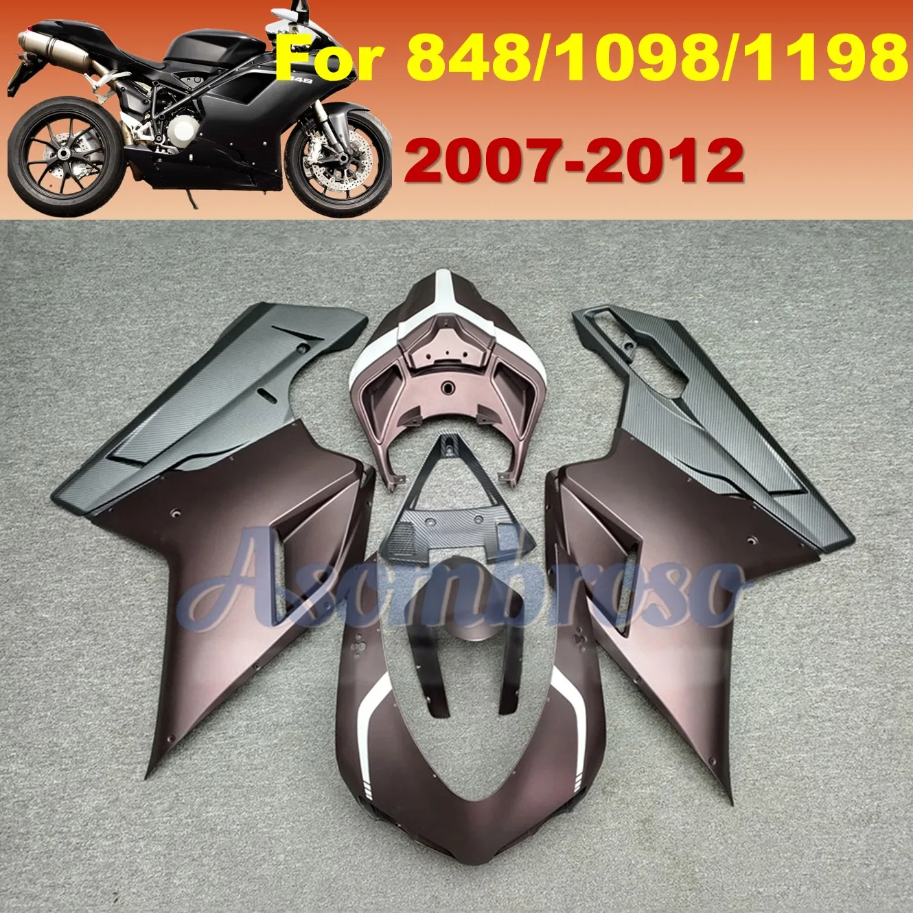 ABS Plastic Fairing Kit For Ducati 848 1098 1198 Full Motorcycle Body Panels | Matte Metallic Burgundy
