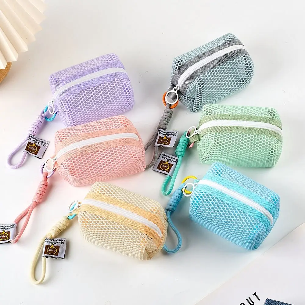 Portable Mesh Mesh Storage Bag Handheld Large Capacity Small Makeup Bag Organizer Dopamine Color Coin Purse