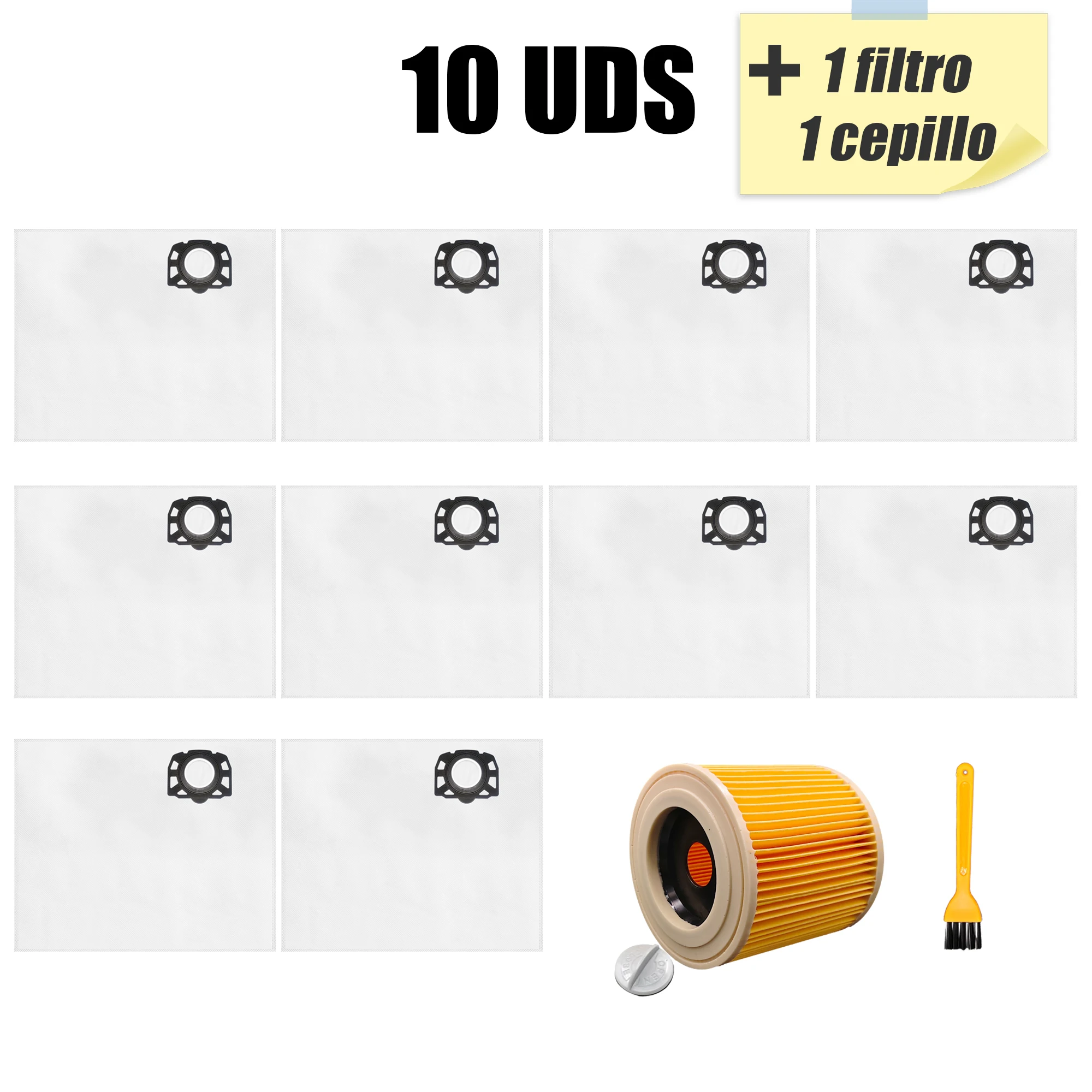 10 bolsas de aspiradora + 1 filtro adecuado para Karcher KFI 357 I WD 2 Plus WD 2 Plus V-12/4/18/C, WD 3 Series WD 3 bolsa de polvo