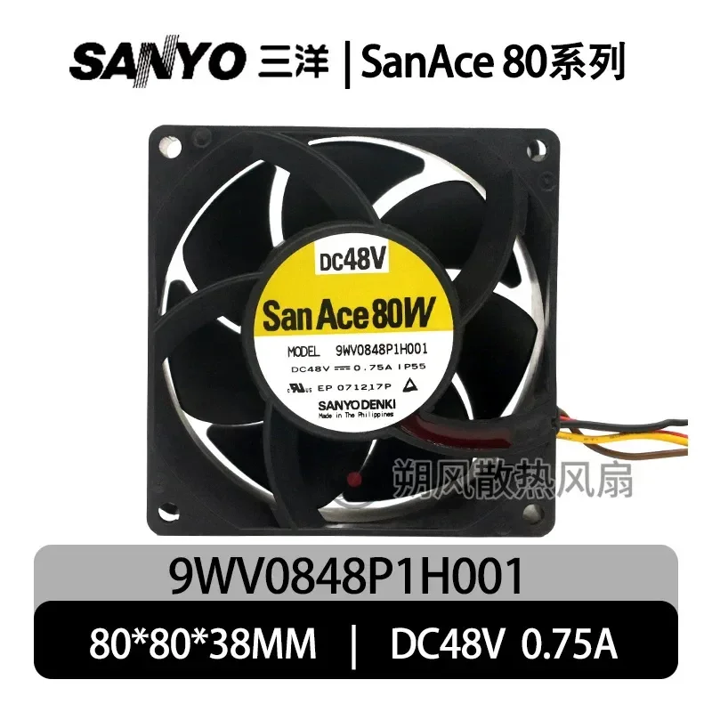 for SANYO 9WV0848P1H001 8038 48V 0.75A 8cm Waterproof Large Air Volume Cooling Fan