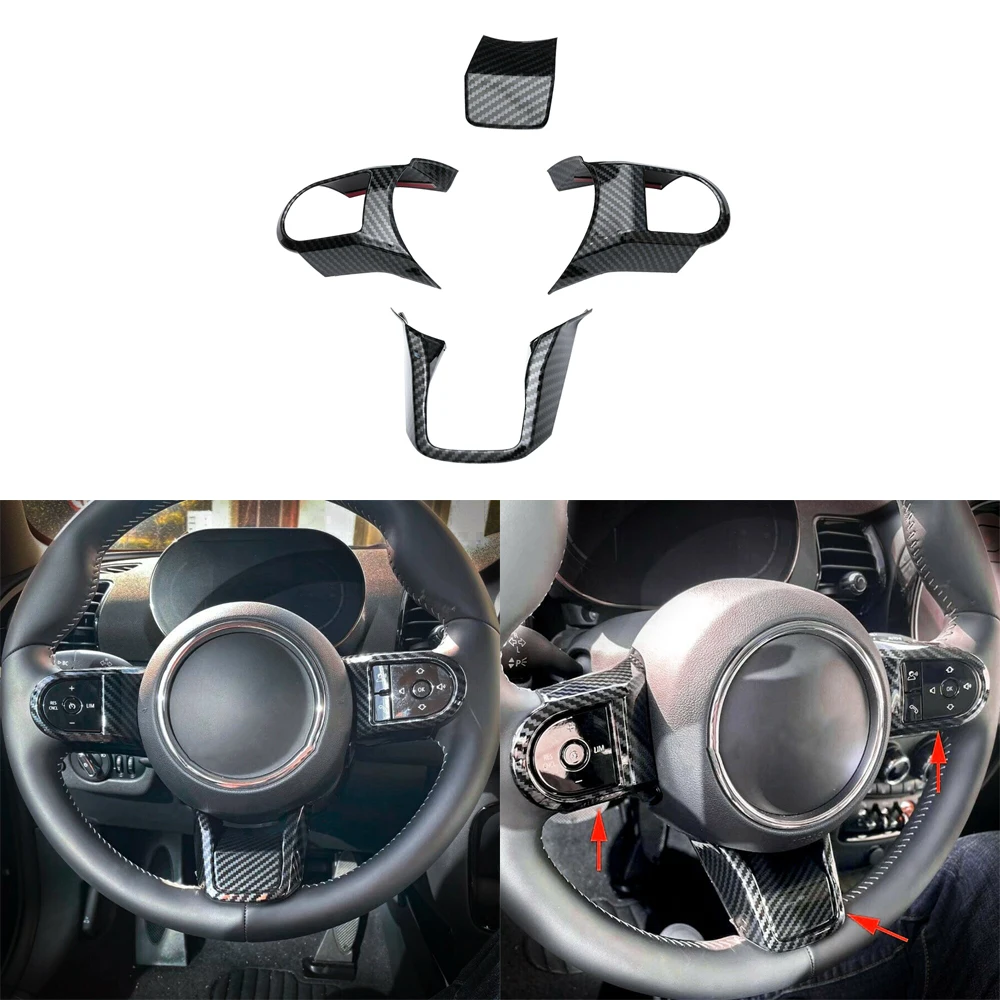 Carbon Fiber Car Steering Wheel Panel Cover Trim for Mini Hatch 3-door (F56) Mini Clubman (F54) 2022+ Mini Convertible (F57)