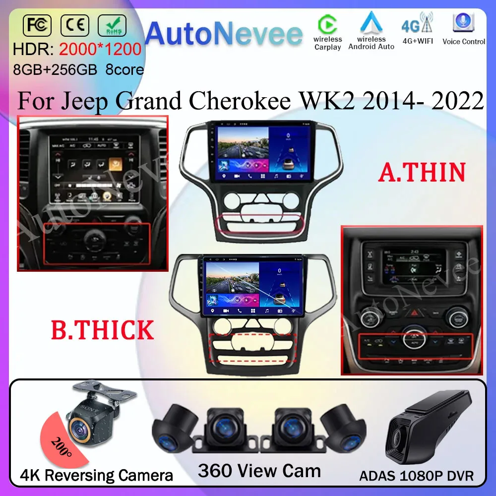 Android 13 For Jeep Grand Cherokee WK2 2014  Car Radio Multimedia Video Player Navigation GPS Carplay Auto 2DIN ﻿