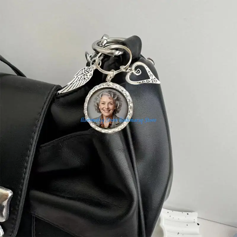 573B Customizable Memorial Gift Keychain Featuring Rose Wing and Bouquet