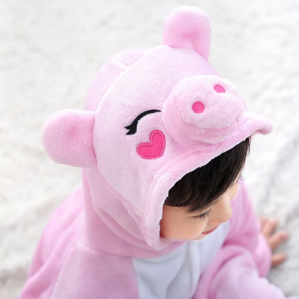 Family Pink Animal Cartoon Winter Pajamas Polyester Warm Length To The Floor Cute Cosplay Sleepwear Halloween Costume