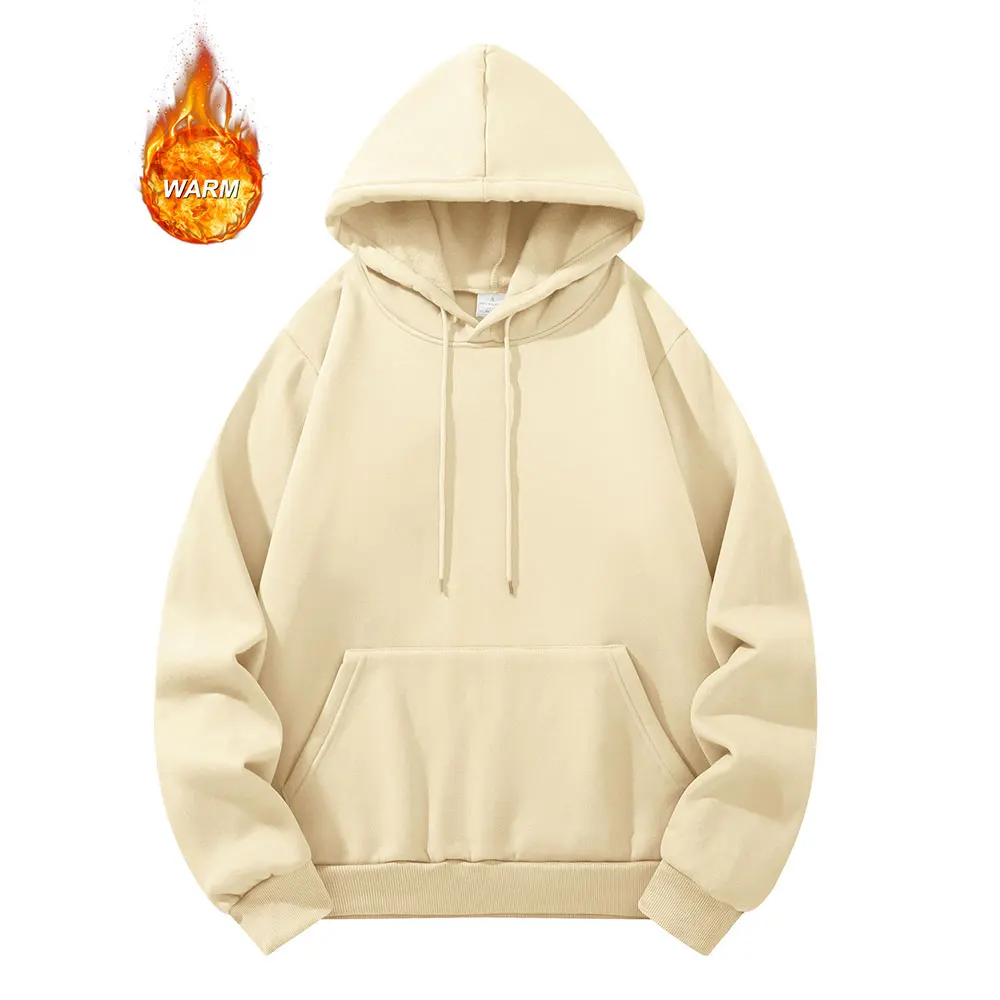 Men's Autumn Winter Thickened Hoodie Basic Solid Color Sports Fitness Running Hooded Sweatshirt Versatile Leisure Couple Tops