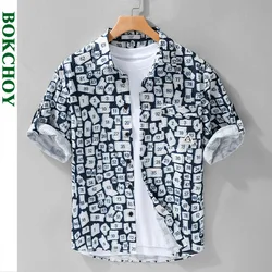 Camisas de manga curta estampadas casuais masculinas, streetwear fino, textura bolha, roupas de verão, novo, FY957, 2024