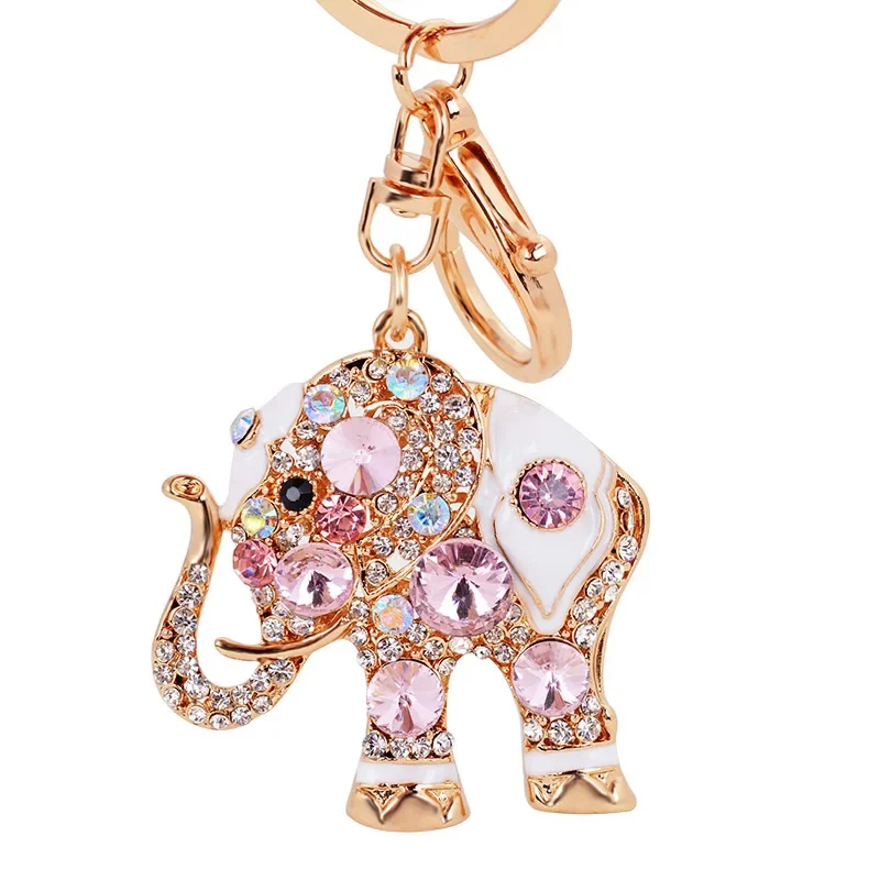 Elephant Keychain Crystal Wild Animal Keychain Unique Design Rhinestone Cute Keyrings Jewelry Women Bag Pendant Charms Accessory