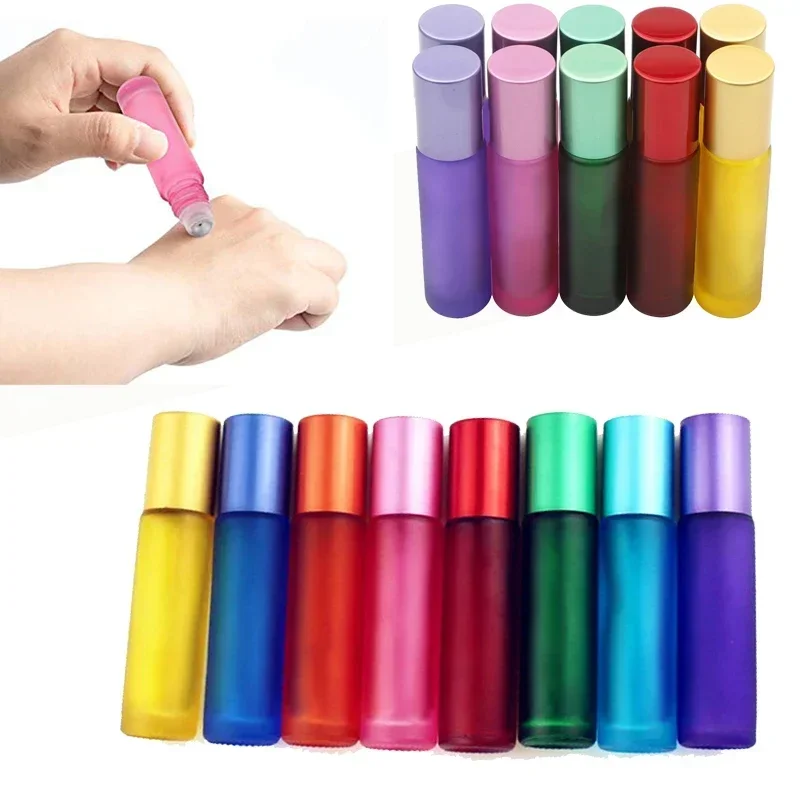 

10Pcs 5-10ml Multicolor Frosted Glass Essential Oil Roller Bottles Travel Sample Vial w/ Opener Funnels For Aromatherapy Perfume