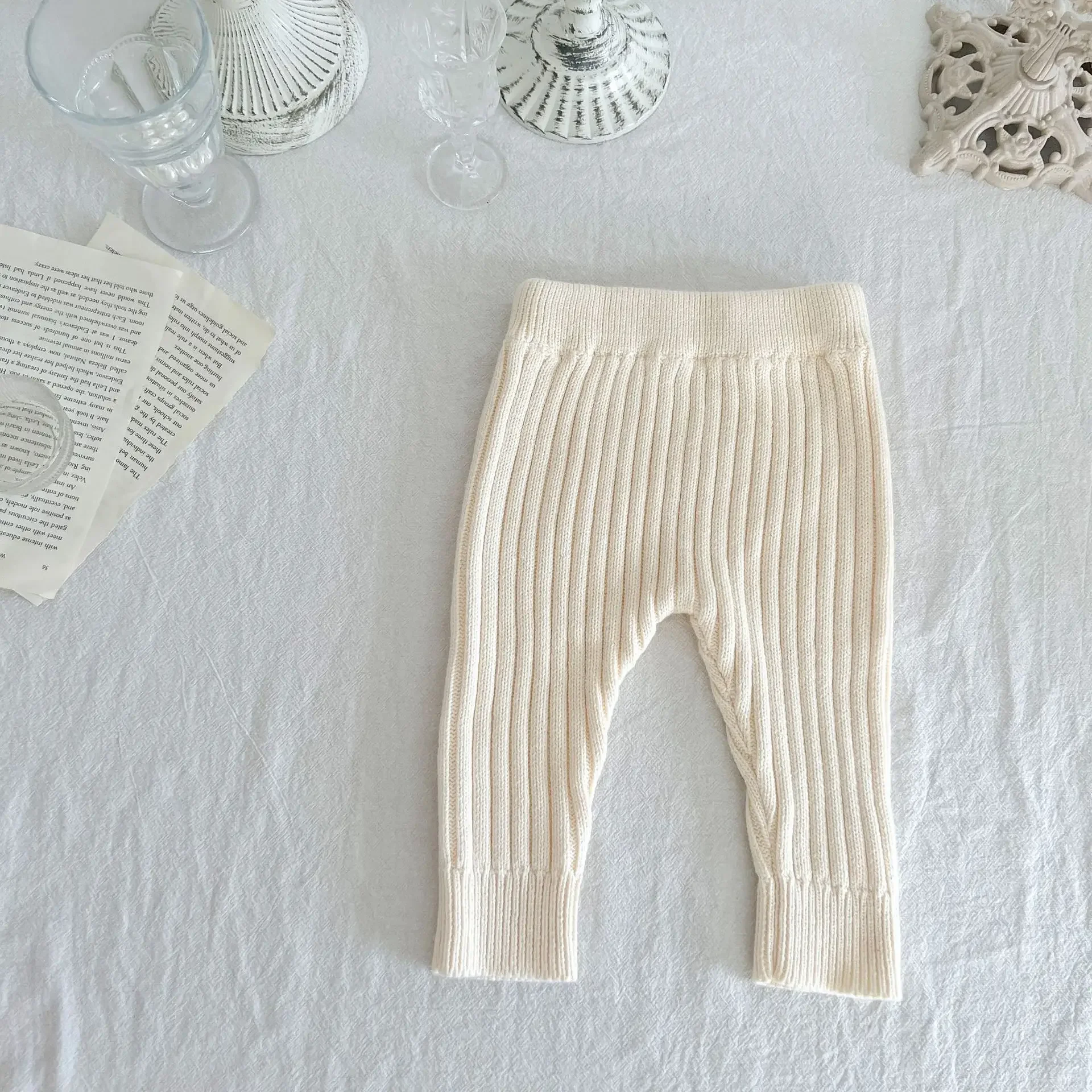 Autumn Baby Knitted Pants Children\'s Clothing Male and Female Baby Cotton Yarn and Wool Woven Elastic Leggings Large PP Pants