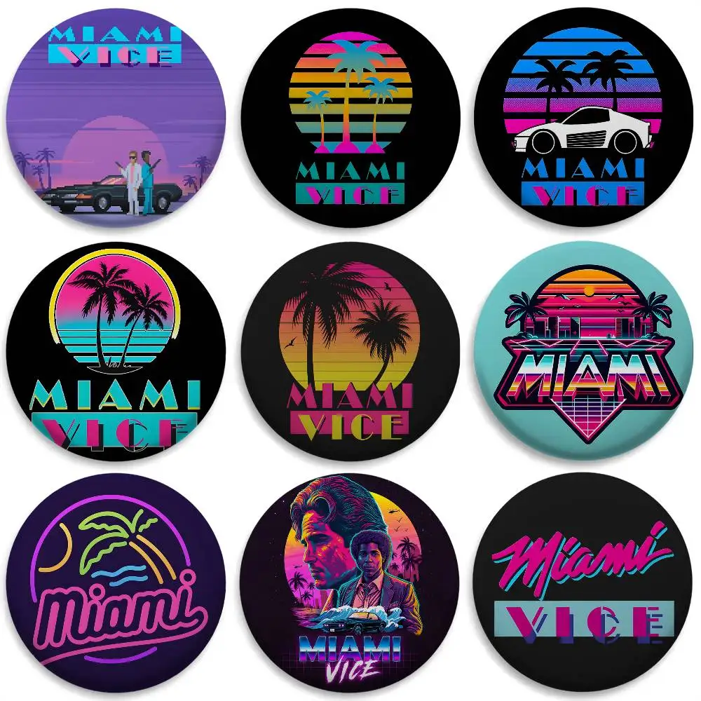 

M-Miami Vice Movie Cool Badges Round Exquisite Badge Brooches Creative Pins For Clothes Hat Backpack Gift Accessories