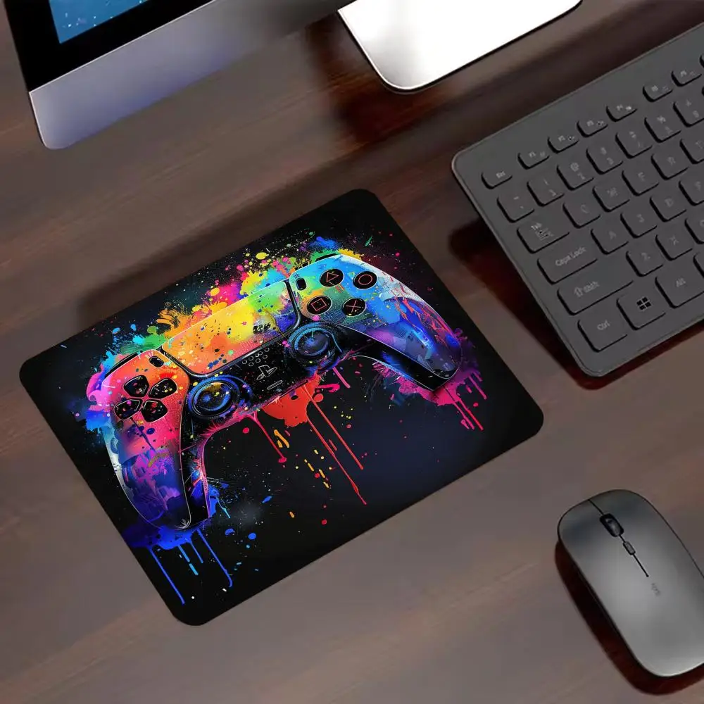 Colorful Splash Game Controller Small Mouse Pad, Abstract Gaming Joystick Art Pattern Non‑Slip Rubber Mousepad