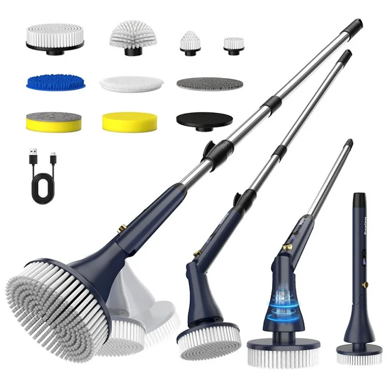 electric cleaning brush, household hand-held multi-function foldable rotating no dead ends cleaning kitchen bathroom brush
