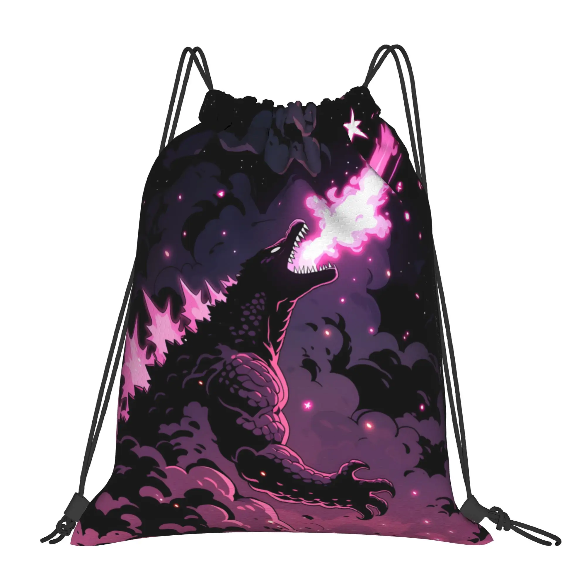 1 pc Pink Atomic Breath Godzilla Kawaii Drawstring Bags Hiking Shoe Clothes Storage Multi-function Teen Portable