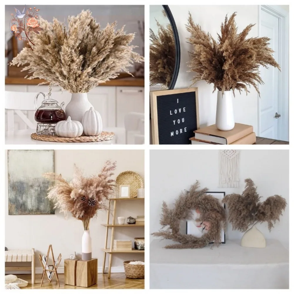 Fluffy Dried Pampas Bouquet Boho Home Decoration Natural Phragmites Reed Pampa Bunch Wedding Artificial Flowers Shooting Props