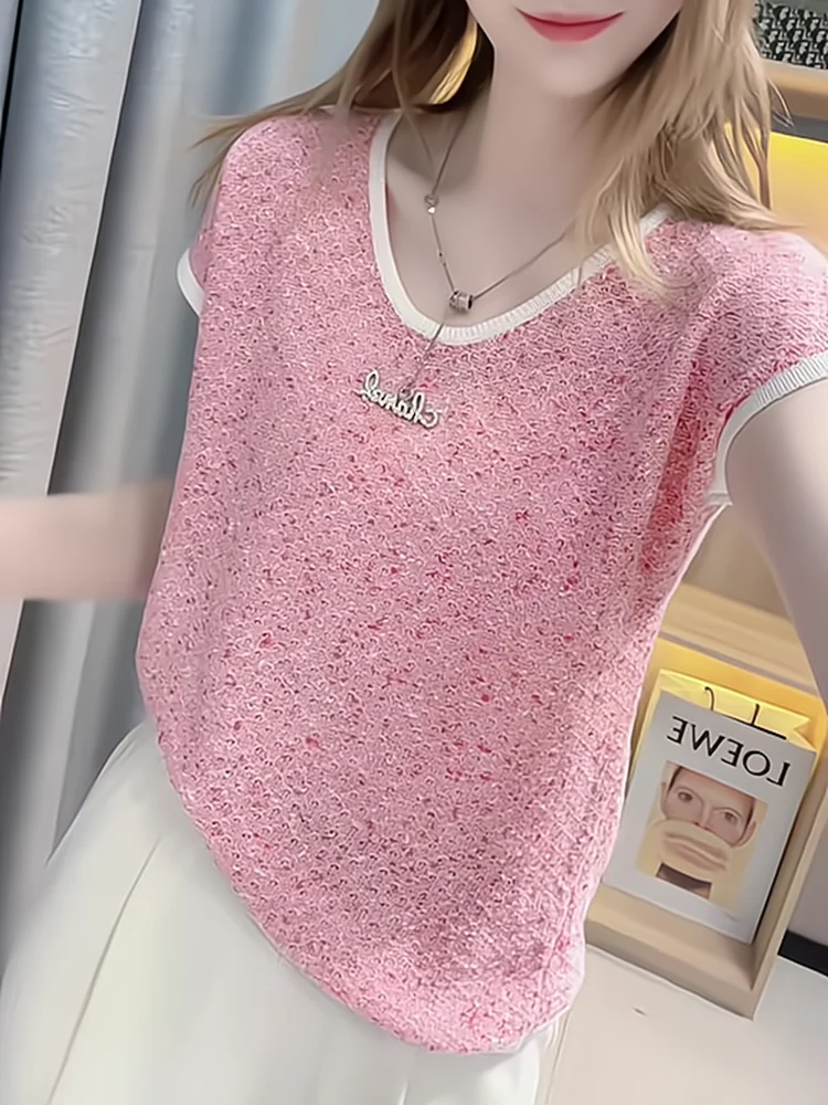 

Loose ort Sve T-irt Women's Summer New Sle Low round Ne Tea Break Danon Gentle Series Korean Sle Top