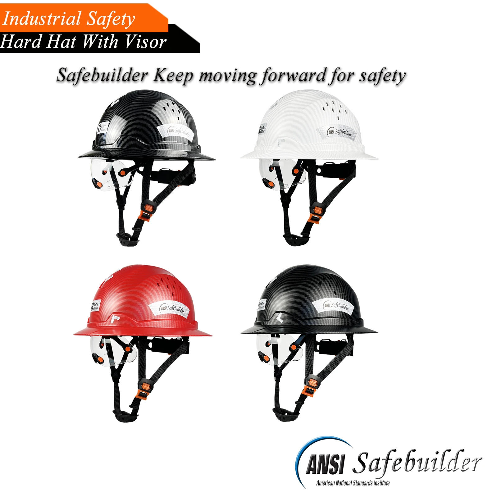 Full Brim Hard Hat With Visor For Engineer Safety Helmet With Goggles Reflective ANSI Head Protection Industrial Construction