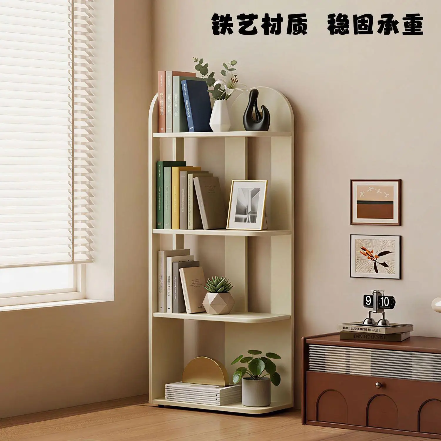 HYS wrought iron wall living room floor rack corner storage display cabinet children's narrow bookshelf bookcase