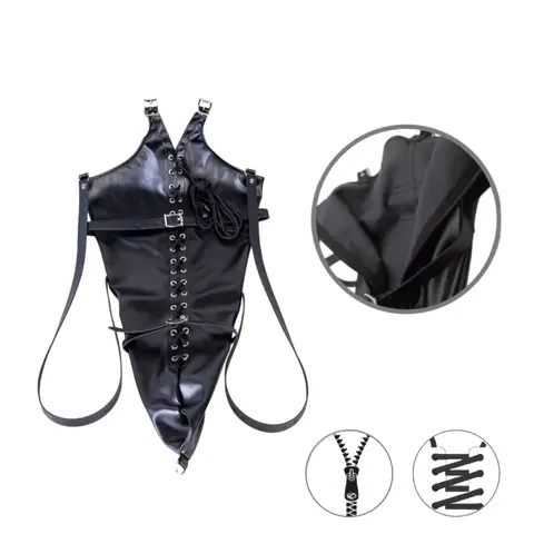 Sexy Lace-up Leather Bondage Handcuff Glove with Flexible Full Arm Cover Wrap Bag for Couple Adult Romantic Fun Sex Toys